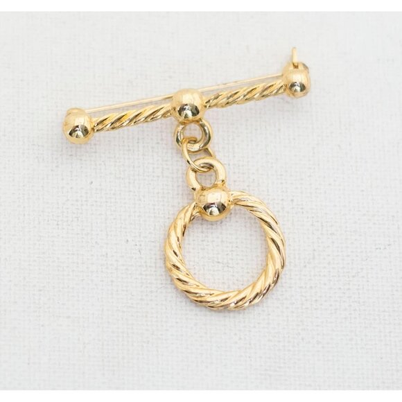 Vintage Tied Ring Rope Gold Tone Brooch - T11 - Picture 1 of 2